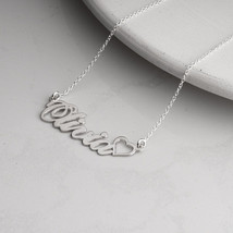 Personalized Classic Name Plate Heart Sterling Silver Box / Cable Chain Necklace - £36.01 GBP+