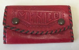 Vintage Mexico Hand Tooled Embossed Leather Key Wallet Holder Aztec - $33.81