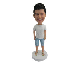 Custom Bobblehead Handsome Guy Wearing A T-Shirt And Jeans With His Sand... - £71.14 GBP