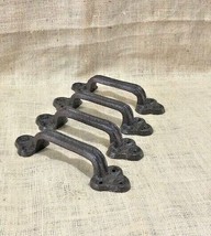 4 LARGE Handles Door Hardware Pull Gate Shed Drawer Barn Shed Rustic Cast Iron - £22.80 GBP
