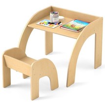 Kids Table and Chair Set with Wide Tabletop and Curved Edges for Kids Ro... - $108.74