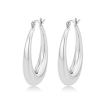 Women&#39;s Rhodium Plated Elegant Large Oval Shape Hoop Hinged Fashion Earrings - £55.98 GBP