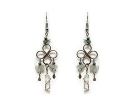 Silver Metal Flower Design Chip Stone Wire Wrapped Clear Quartz Crystal Dangle E - $17.81