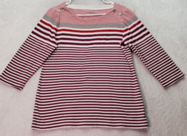 Croft &amp; Barrow Shirt Womens Medium Multi Striped Cotton Long Sleeve Round Neck - £8.42 GBP