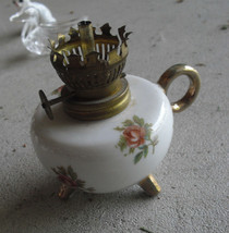 Vintage Porcelain Small Oil Lamp Base Figurine Rose Design 3 1/4&quot; Tall - £13.15 GBP