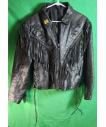 Vintage UNIK Black Leather Motorcycle jacket Womans M Fringe Rose Inlay ... - $911.17 MXN