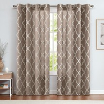 96 Inch Length 2 Panels Of Jinchan Curtains Taupe Linen Living Room Drapes Light - £40.89 GBP