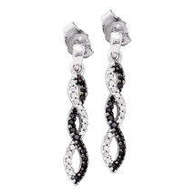 10k White Gold Black Color Enhanced Diamond Infinity Dangle Screwback Earrings - £191.18 GBP