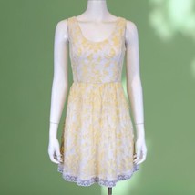 MINUET White Yellow Lace Cocktail Day Evening Party Romantic Dress Large... - $29.95