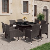 9 Piece Garden Dining Set Poly Rattan and Tempered Glass Brown - £431.08 GBP