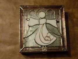 Stained Glass Christmas 3D Angel Trinket/Jewelry Box Mirror Bottom Pink ... - $21.78