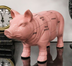 Large Ceramic Country Farmhouse Pink Pig Pork Butcher Chart Piggy Coin Bank Jar - £64.13 GBP