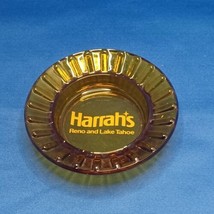 Vintage Harrah&#39;s Ashtray Amber Glass Pleated Edge Casino Reno Lake Tahoe   - $225.36 MXN