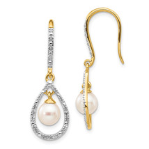 14k 6-7mm White Round FWC Pearl .02ct. Diamond Dangle Earrings XE2507AA - £358.70 GBP