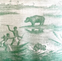 Hippo Tribe Hunt Attack 1890 Woodcut Print Victorian Stanley In Africa DWAA2E - £31.45 GBP
