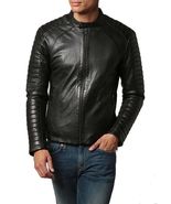 Men Leather Jacket Black Slim fit Biker Motorcycle Genuine Lambskin Jack... - £93.92 GBP