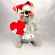 Annalee Mobilitee Mouse Girl Felt Doll Heart from 1971 Small 6 inch Tall Vintage - $17.75