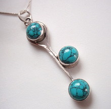 Triple Gem Turquoise Necklace 925 Sterling Silver Corona Sun Jewelry - £15.81 GBP