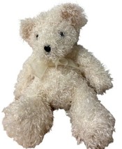Fluffy Ivory Colored Plush Bear  7.5 inches high with bows No Brand - $10.13