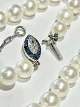 Antique 18k gold navette Diamond clasp sapphire halo saltwater pearl necklace - £3,296.47 GBP