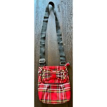 Vintage Red Tartan Plaid Adjustable Cloth Crossbody Bag Punk, Grunge - £19.75 GBP