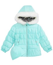 Weather Tamer Toddler Girls Quilted Puffer Jacket And Matching Hat 4T Aqua - £21.22 GBP