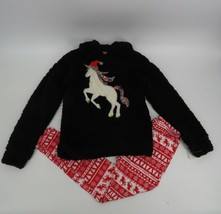 One Step Up Black Red Girls Sherpa Unicorn Legging Set Large - $17.82