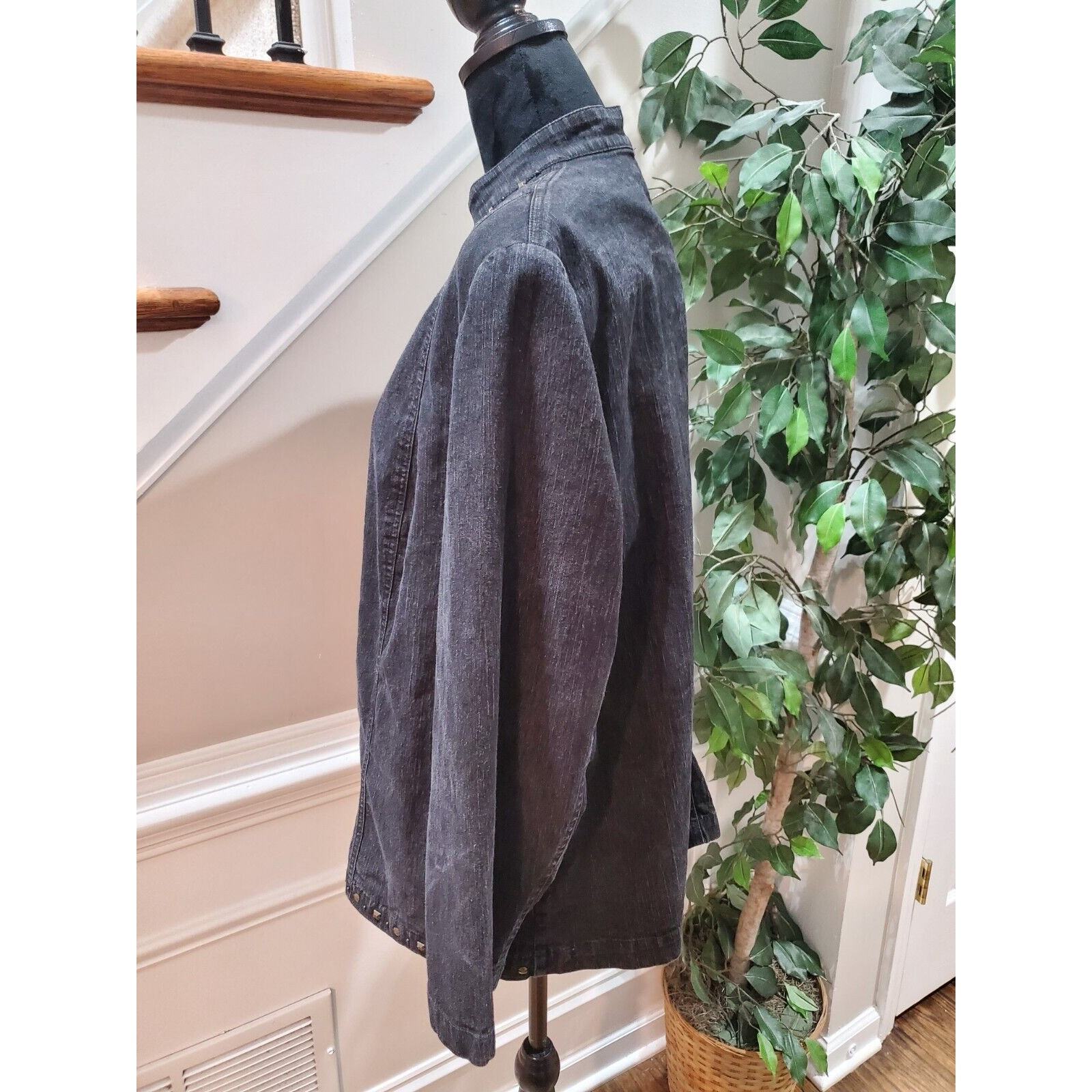 Alfred Dunner Women Gray Denim Ramie Long Sleeve Full Zip Casual Jacket Size 16W Item image 6