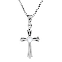 Cross of Purity White Mother of Pearl Shell Inlay Sterling Silver Necklace - £15.49 GBP