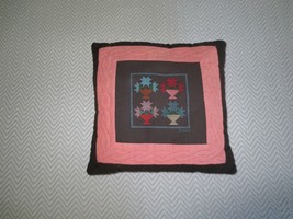 Handmade 8-POINT Star Flowers In Pots Cross Stitch Quilted Pillow - 12&quot; X 12&quot; - $11.88