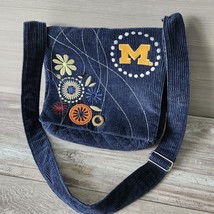 NCAA UoM Michigan Wolverine Curdoroy Crossbody Purse Bag Blue Embroidere... - £27.28 GBP