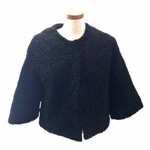 Curly Persian Lamb Black Bolero Jacket Swing Coat Vintage 1950s Women&#39;s Small - £36.77 GBP