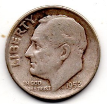 1952 P Roosevelt Dime (90% Silver) Very Light Wear - $8.00