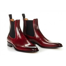 Men&#39;s High Ankle Maroon Red Chelsea Jumper Slip On Premium Leather Boots US 7-16 - £125.33 GBP