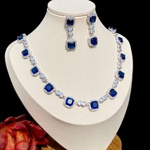 Fashion Wedding Necklace Female Earrings Accessories Blue Cubic Zircon Bridal Je - £57.49 GBP