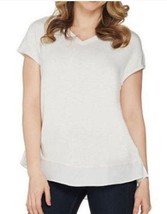 Halston Extended Shoulder V-Neck  white Top Side Slits Tee XS New A303178 - £10.74 GBP