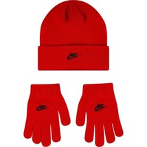 Nike Big Kids&#39; Unisex Futura Beanie and Glove Set (One Size, University Red/Blac - £15.02 GBP