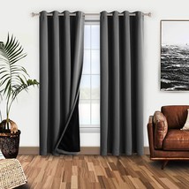 Wontex 100% Grey Blackout Curtains For Bedroom - Thermal Insulated, Noise - £37.56 GBP
