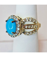DOUG PAULUS 925 VERMEIL STERLING SILVER TURQUOISE CABOCON, BLUE TOPAZ RI... - $68.31