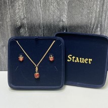 New Stauer Red Enameled Gold Tone Ladybug Necklace Earring Set in Box Lady Bug - £77.55 GBP