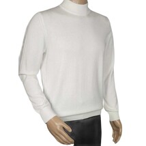 Men's Sweater Knit By BRANGO Turkey Mock Neck Cotton Blend 21050 White image 9