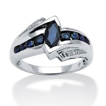 Sapphire Platinum Over Sterling Silver Diamond Accent Ring Size 5 6 7 8 9 10 - £321.47 GBP