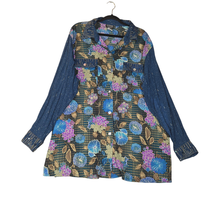 KOOS of Course Womens 2X Button Up Blouse Long Sleeve Blue Floral Semi S... - $12.36