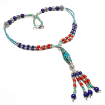 Tibetan Turquoise Coral Lapis Lazuli Handmade Beaded Necklace Nepali 18&quot;... - £15.52 GBP