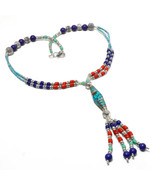 Tibetan Turquoise Coral Lapis Lazuli Handmade Beaded Necklace Nepali 18&quot;... - $19.49