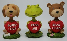 Valentine Bobble Head 6&quot; Bear Hugs Puppy Love KISS ME by BD&amp;A Lot of 3 Nodder  - £15.54 GBP