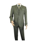 Men's VITALI Three Piece Suit Vested Sharkskin Sheen Vented M3090 Olive ... - $165.00