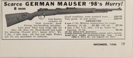 1956 Print Ad German Mauser &#39;98s Bolt Action 8 mm Rifles Winfield Arms L... - £7.27 GBP