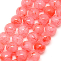 50 Crackle Glass Beads 8mm Coral Pink Veined Bulk Jewelry Supplies Mix Unique  - £5.88 GBP