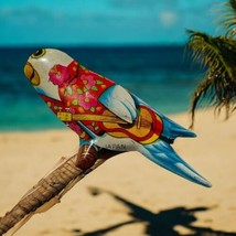 Vtg Smiling Parrot Hawaiian Shirt Playing Yukalale Tin Metal Pin Brooch ... - $27.93